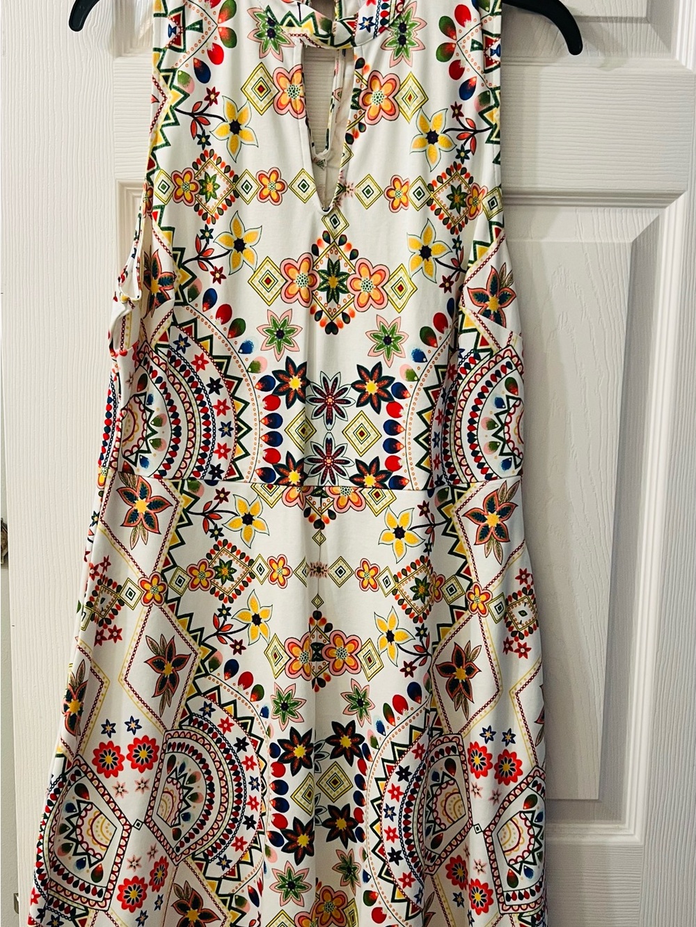 New York & Company Cream Multicolor Geo Floral Halter Dress